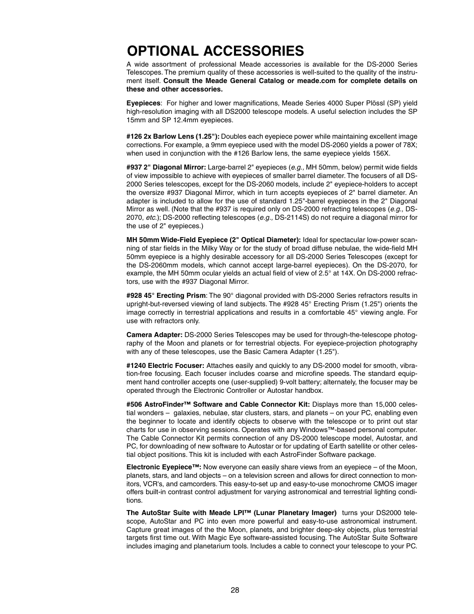 Optional accessories | Meade Instruments DS-2090 User Manual | Page 28 / 44