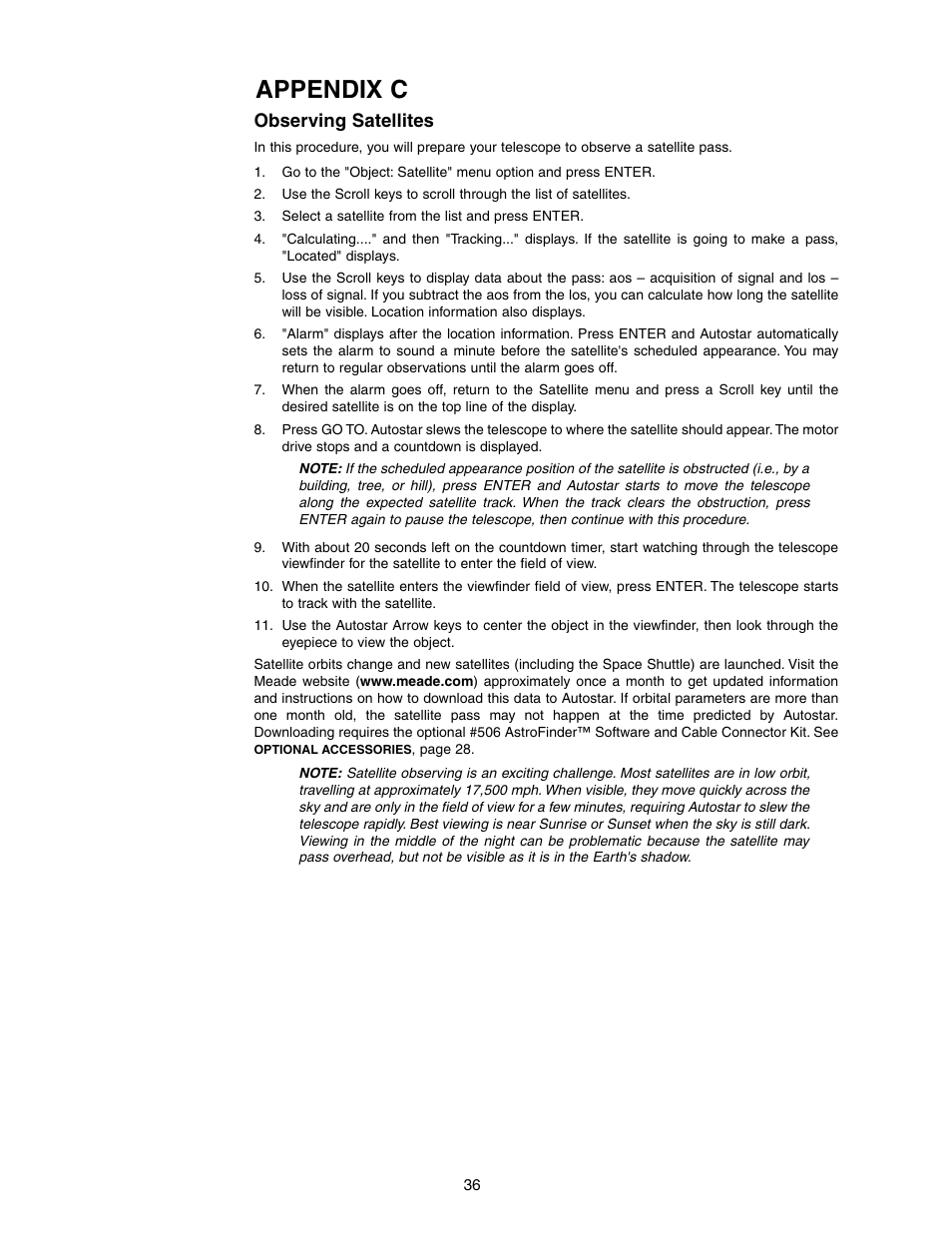 Appendix c, Observing satellites | Meade Instruments DS-2090 User Manual | Page 36 / 44