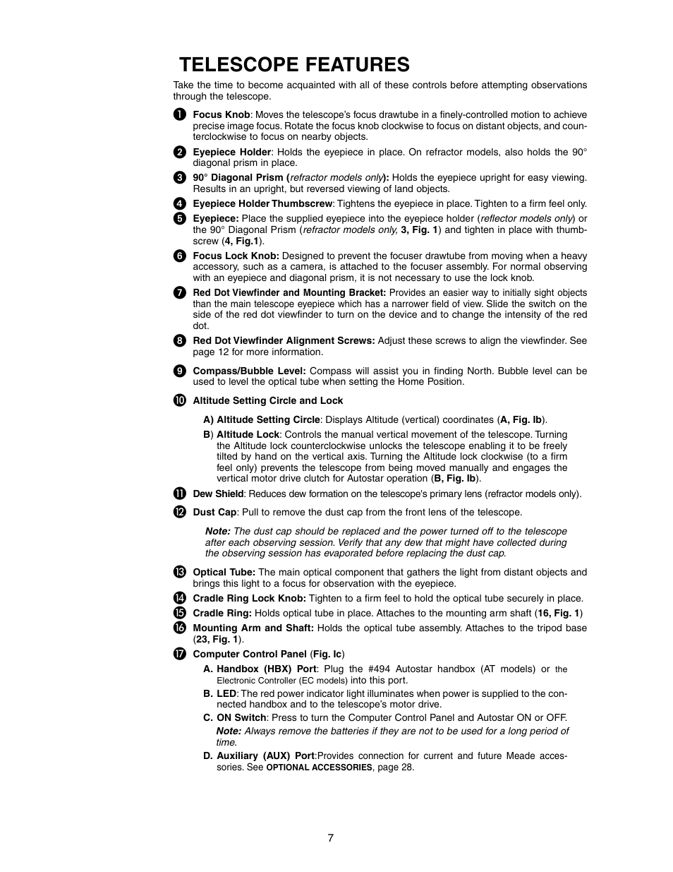 Telescope features | Meade Instruments DS-2090 User Manual | Page 7 / 44