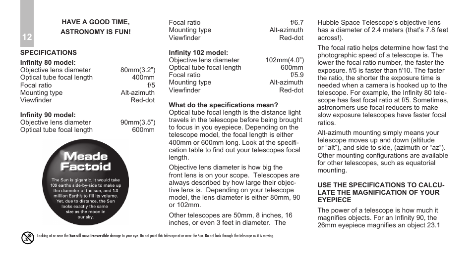 Meade Instruments Infinity 80, 90 and 102mm Refractor User Manual | Page 14 / 20