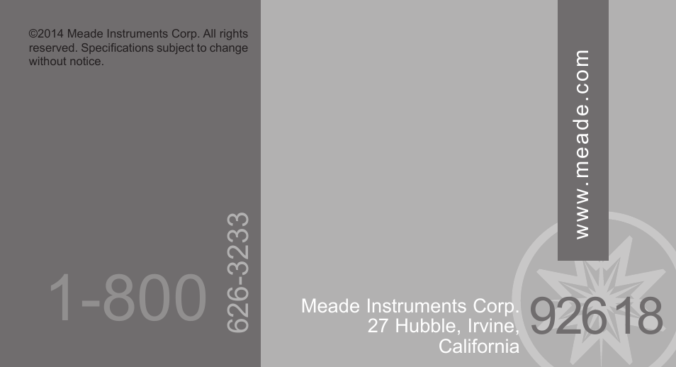 Meade Instruments Infinity 80, 90 and 102mm Refractor User Manual | Page 20 / 20