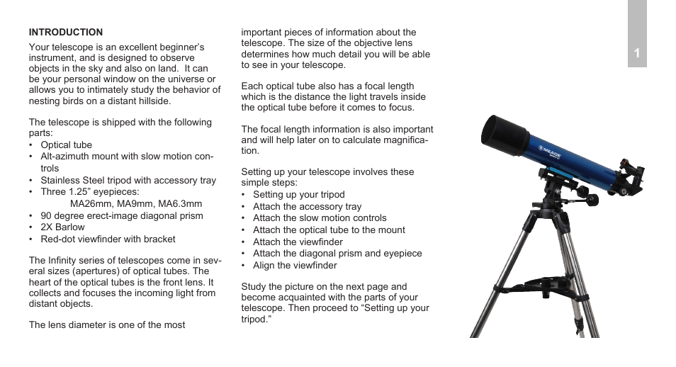 Meade Instruments Infinity 80, 90 and 102mm Refractor User Manual | Page 3 / 20