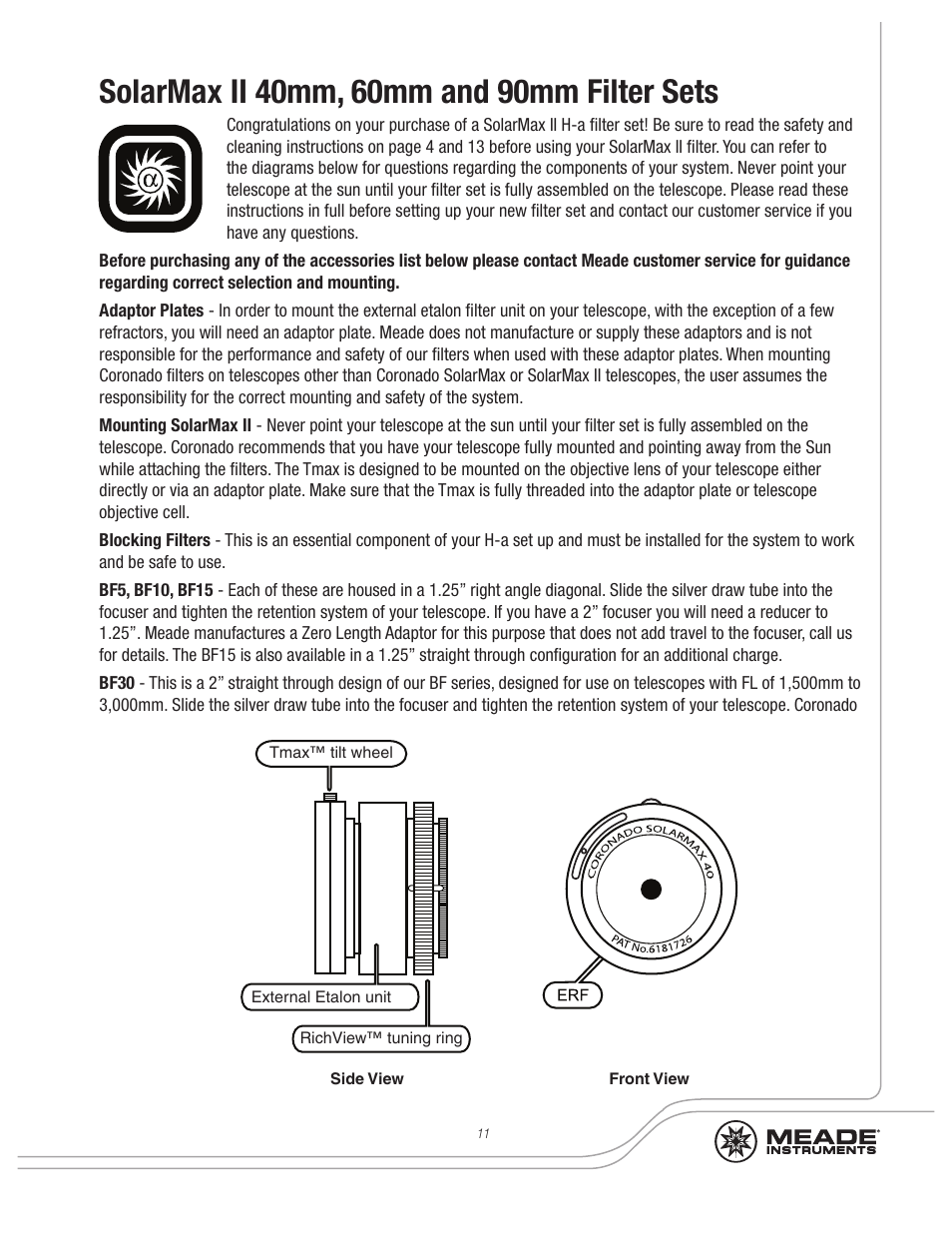Meade Instruments Coronado SolarMax II Series User Manual | Page 11 / 20