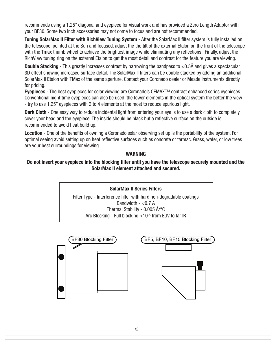 Meade Instruments Coronado SolarMax II Series User Manual | Page 12 / 20