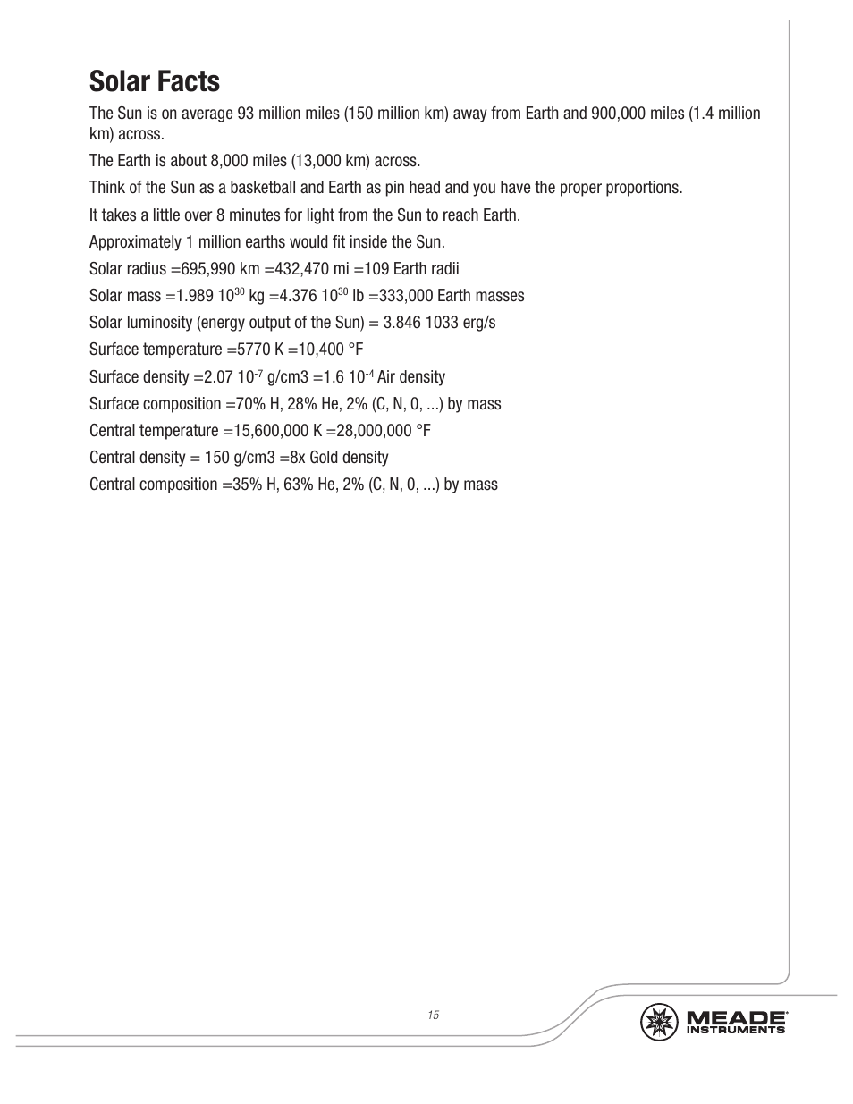 Solar facts | Meade Instruments Coronado SolarMax II Series User Manual | Page 15 / 20