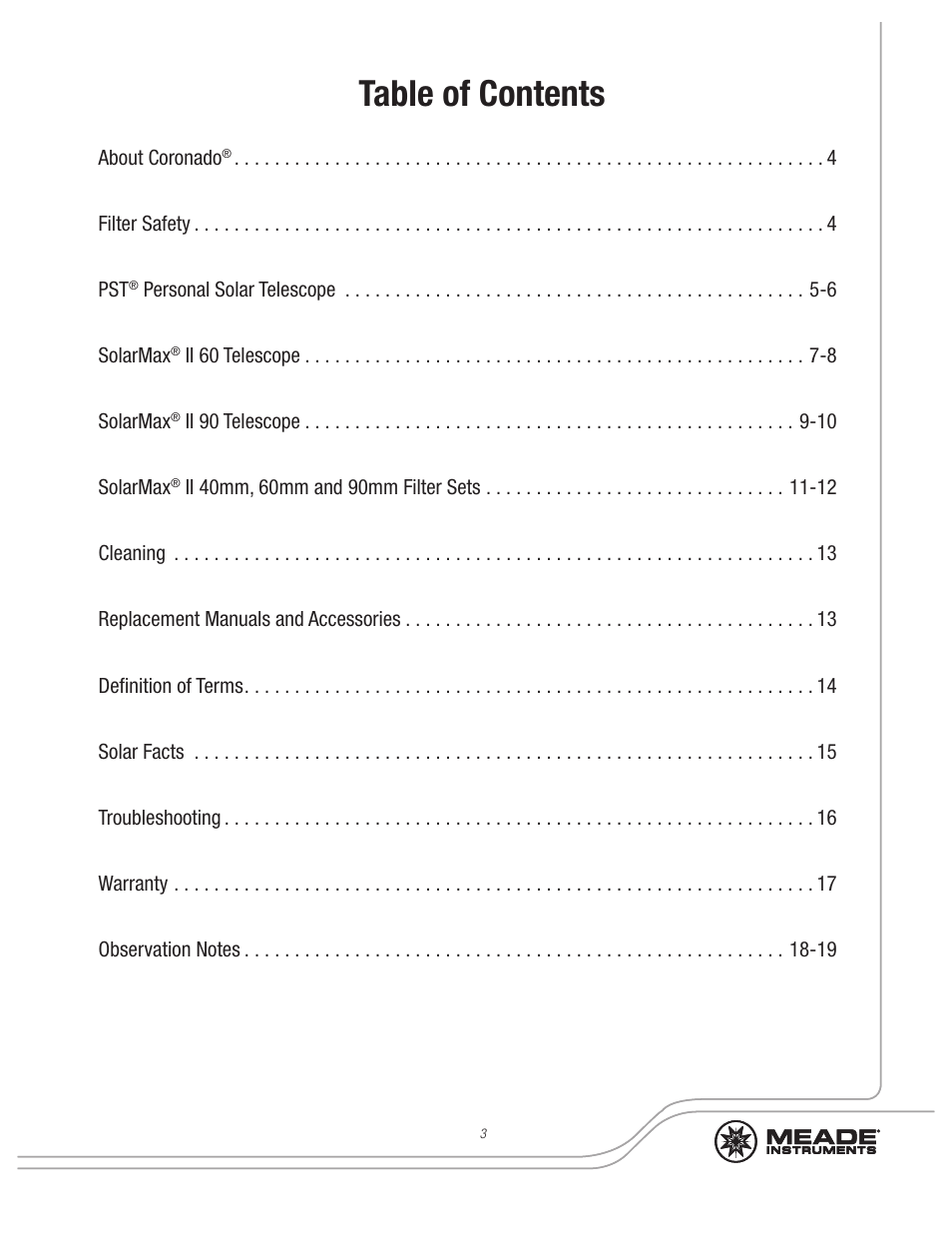 Meade Instruments Coronado SolarMax II Series User Manual | Page 3 / 20