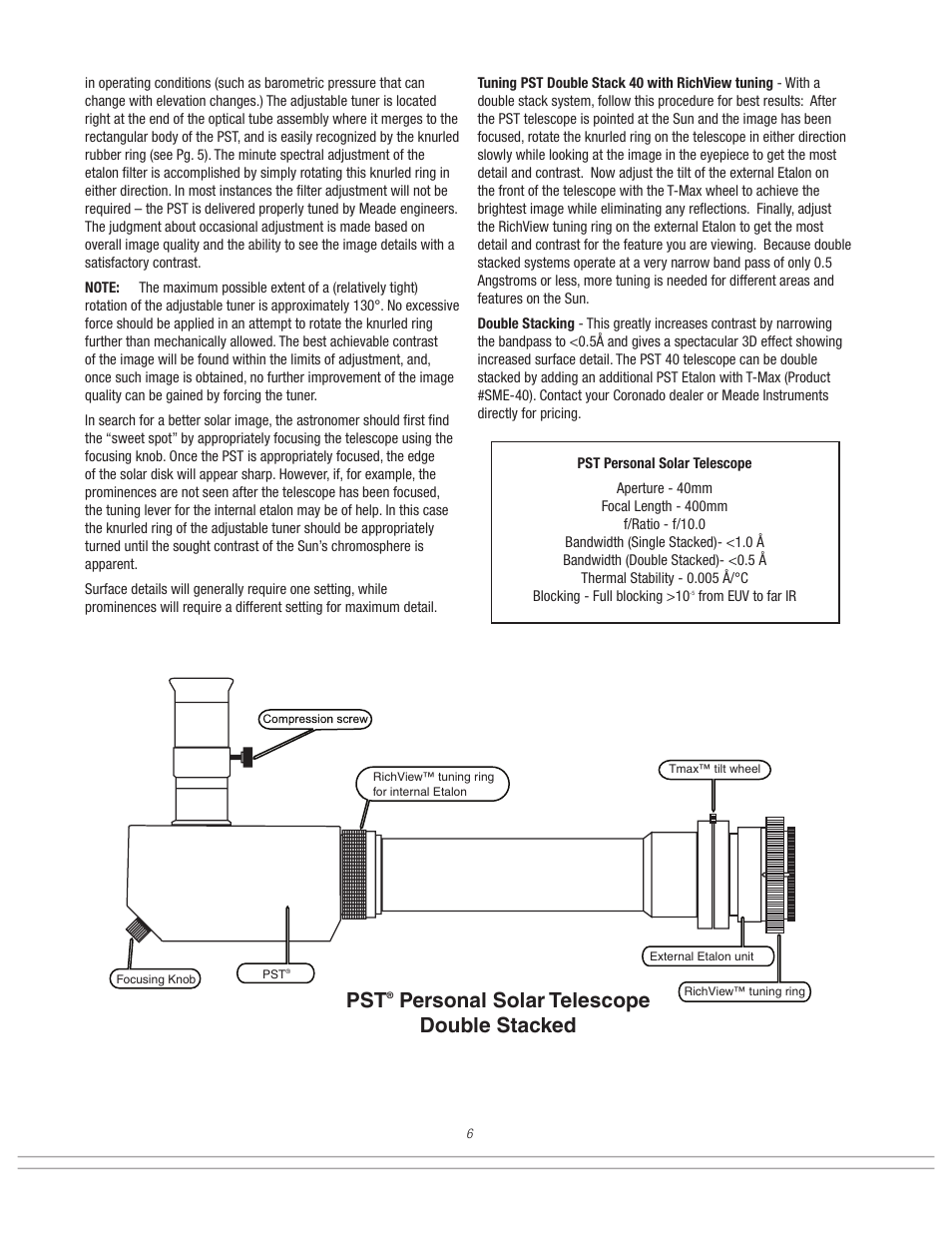 Personal solar telescope double stacked | Meade Instruments Coronado SolarMax II Series User Manual | Page 6 / 20
