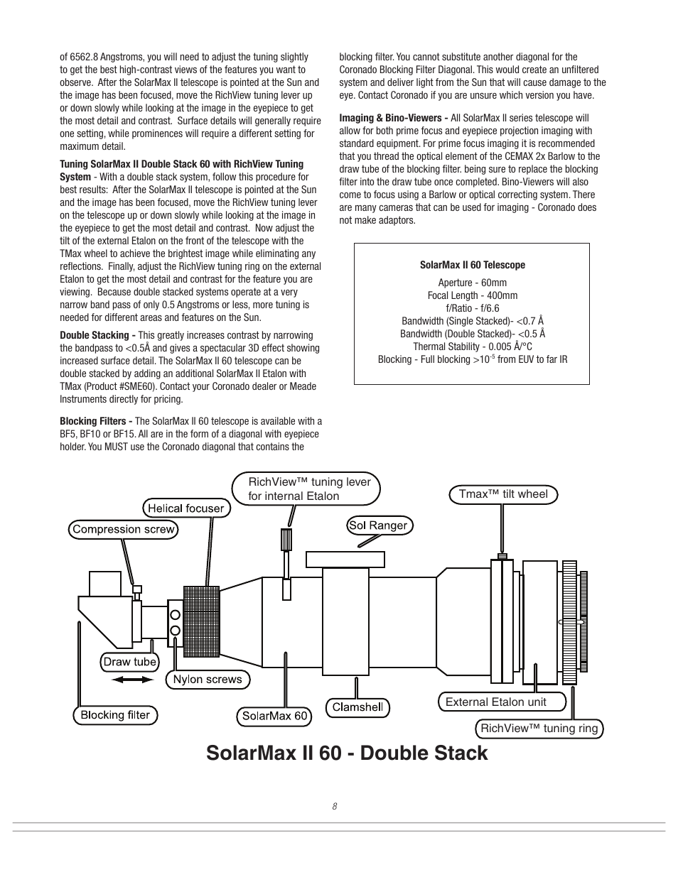 Solarmax ii 60 - double stack | Meade Instruments Coronado SolarMax II Series User Manual | Page 8 / 20