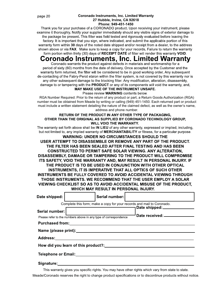 Meade Instruments Coronado SolarMax Series User Manual | Page 23 / 24