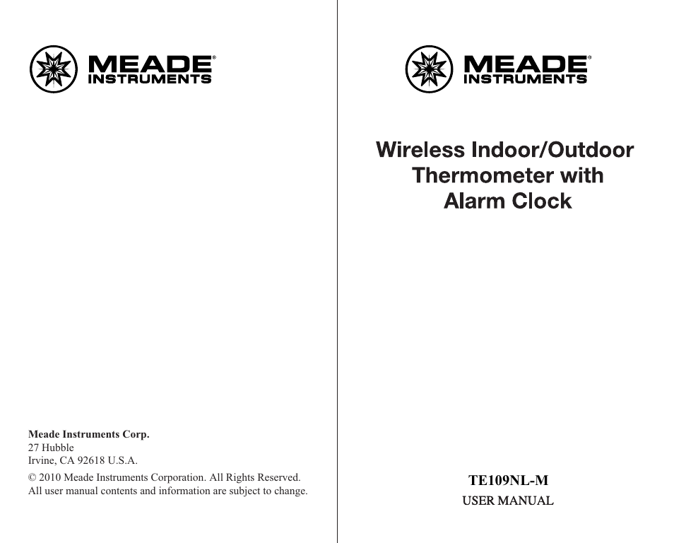 Meade Instruments TE109NL-M User Manual | 10 pages