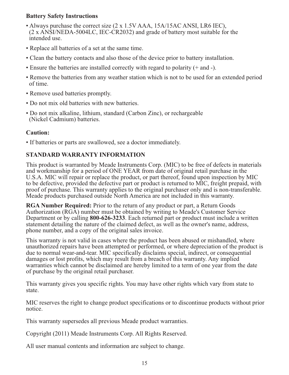 Meade Instruments TE256W User Manual | Page 14 / 15