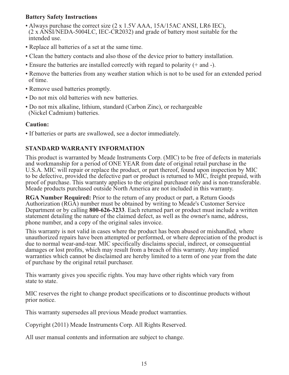 Meade Instruments TE346W User Manual | Page 15 / 16