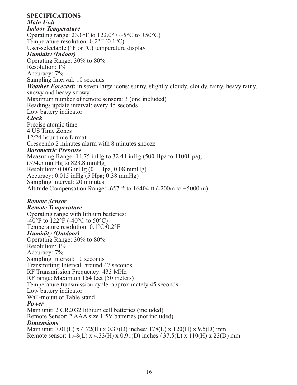 Meade Instruments TE636W User Manual | Page 16 / 19