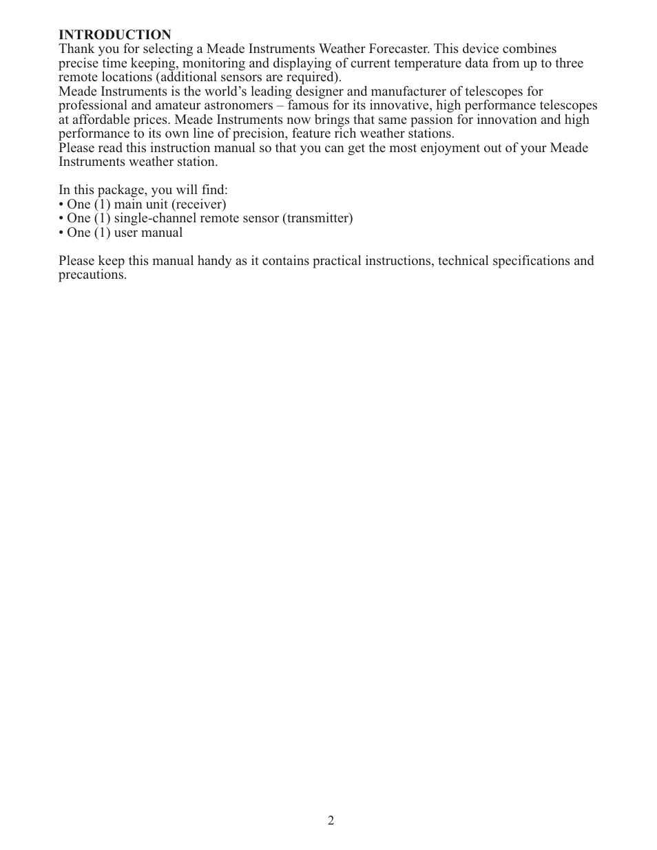 Meade Instruments TE636W User Manual | Page 2 / 19