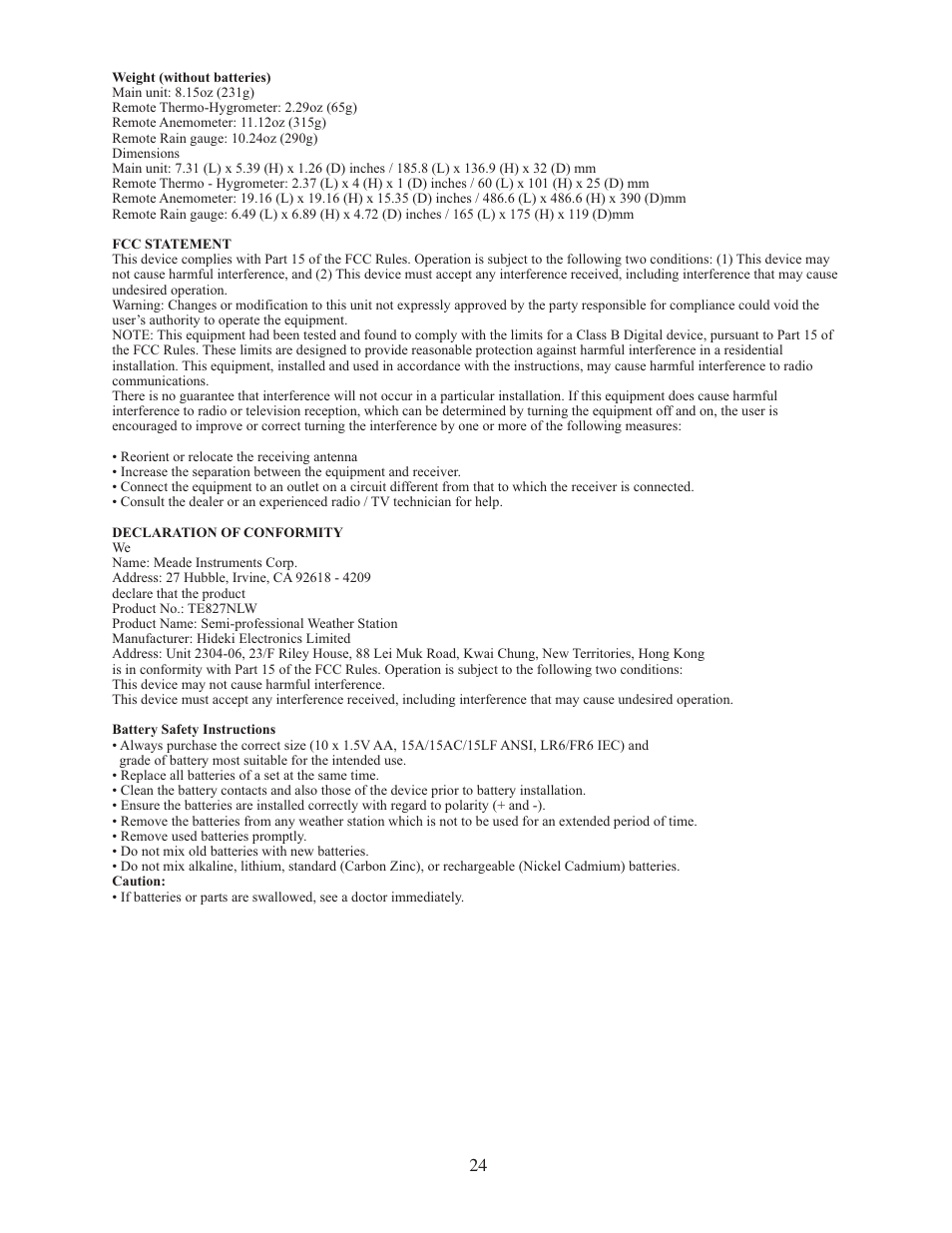 Meade Instruments TE827W User Manual | Page 24 / 26