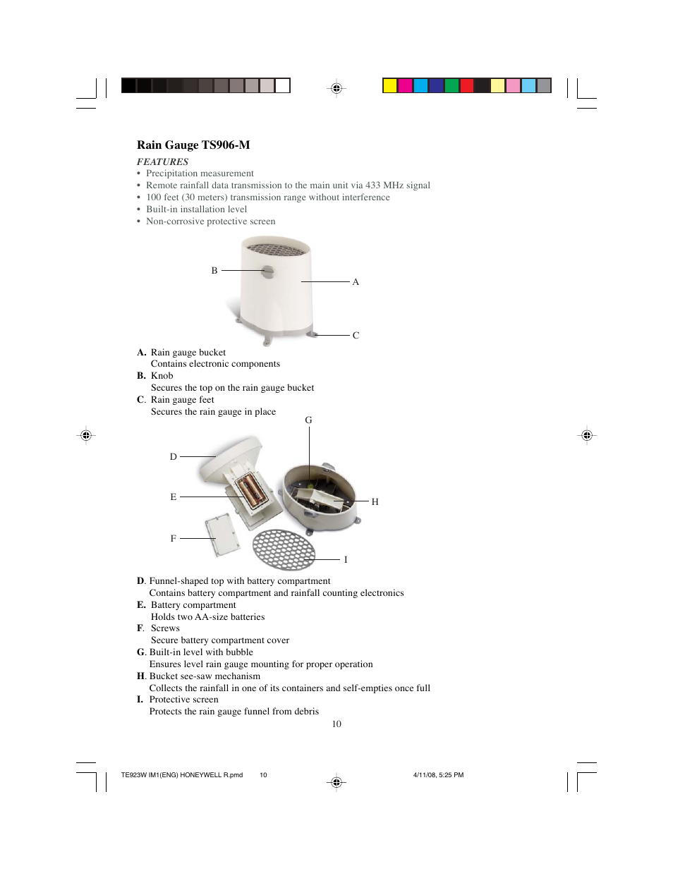 Rain gauge ts906-m | Meade Instruments TE923W-M User Manual | Page 10 / 44