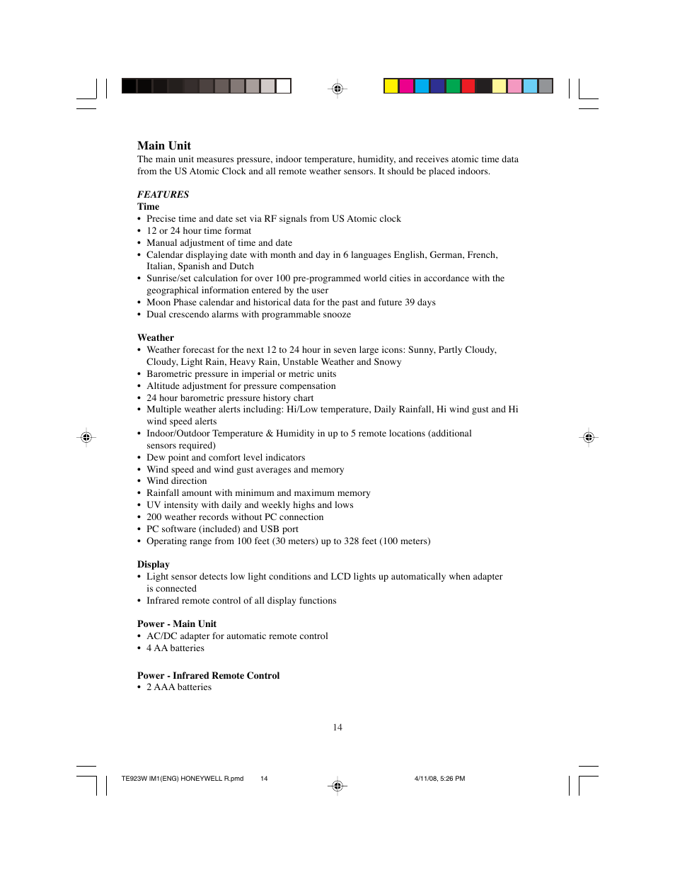 Main unit | Meade Instruments TE923W-M User Manual | Page 14 / 44