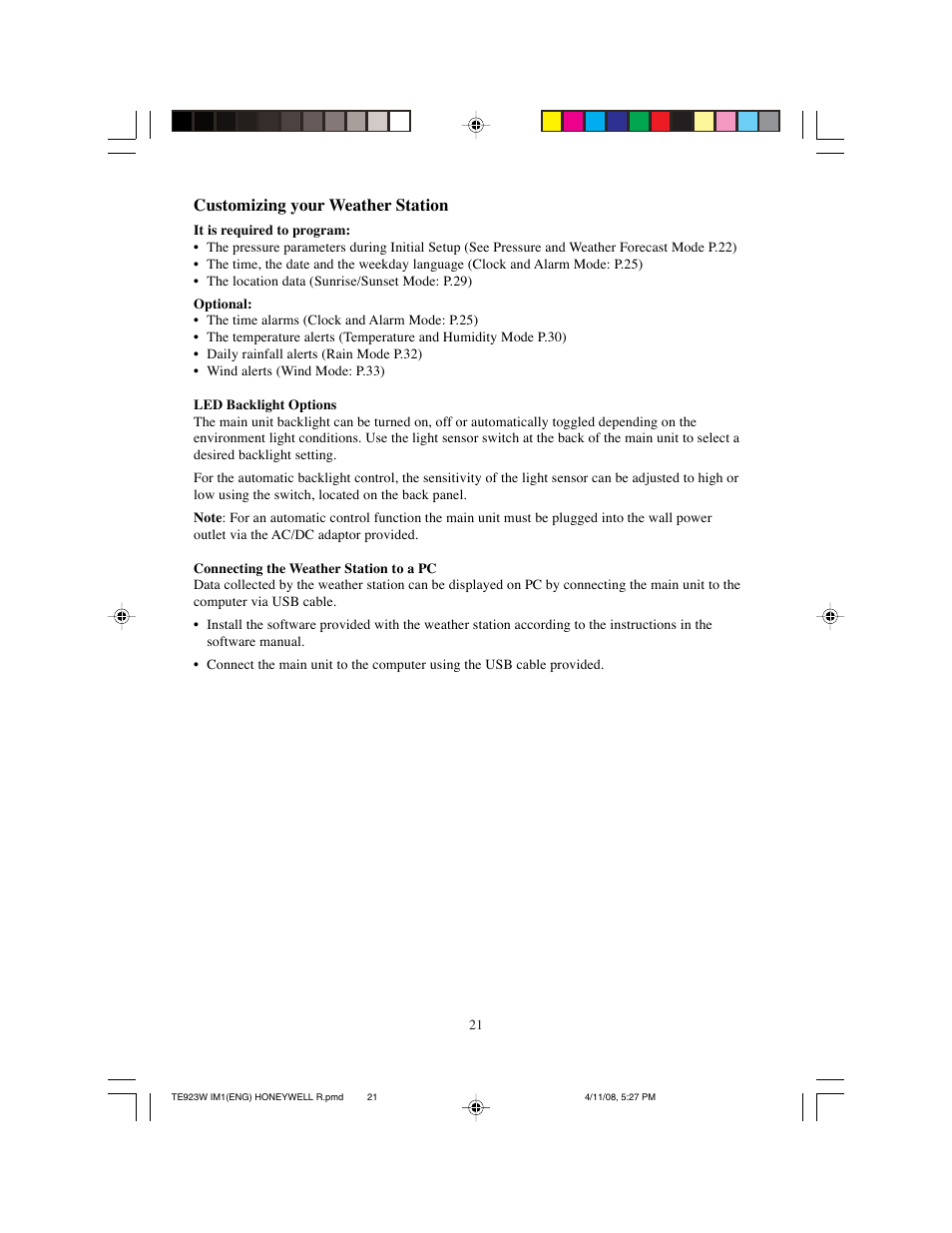 Customizing your weather station | Meade Instruments TE923W-M User Manual | Page 21 / 44