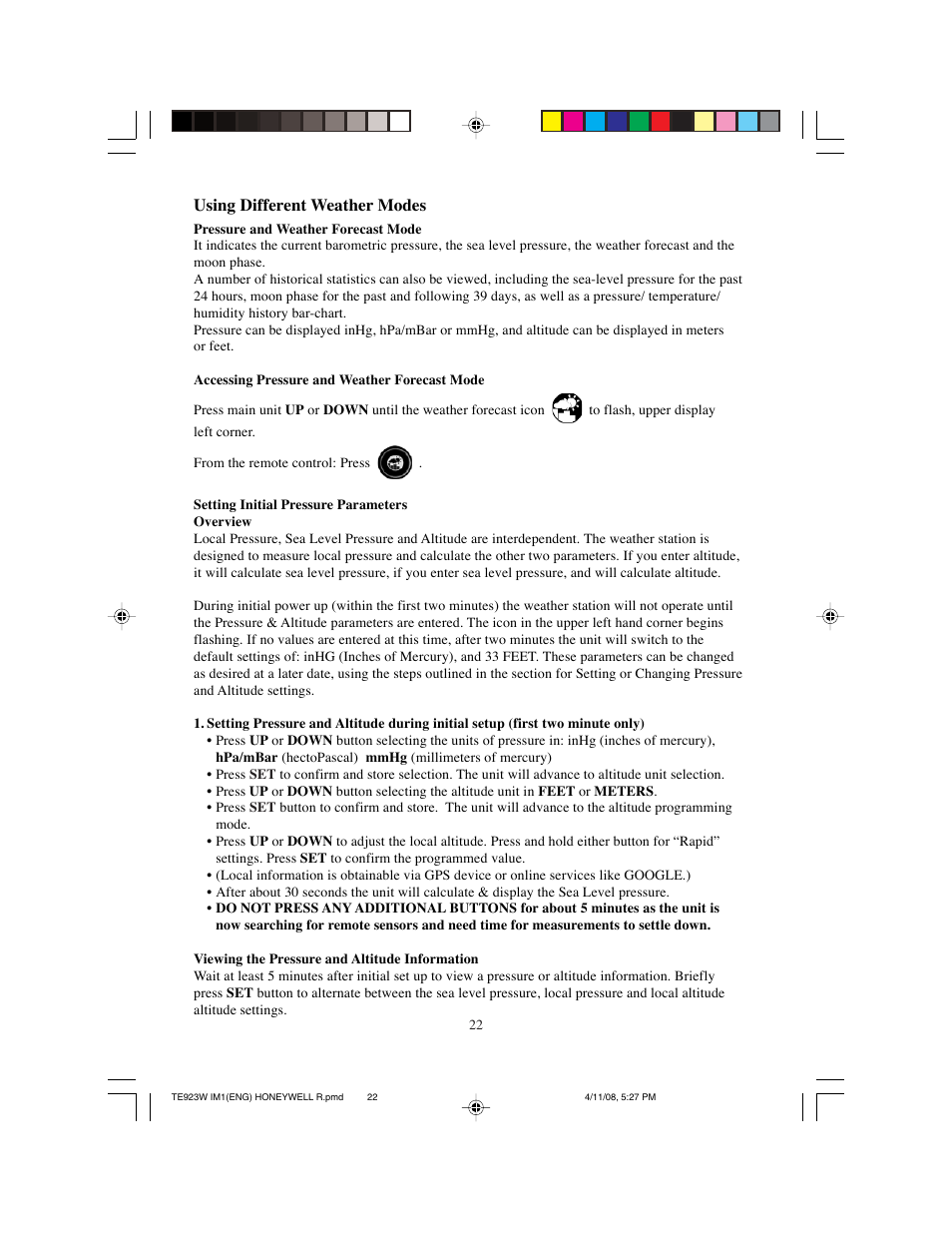 Using different weather modes | Meade Instruments TE923W-M User Manual | Page 22 / 44