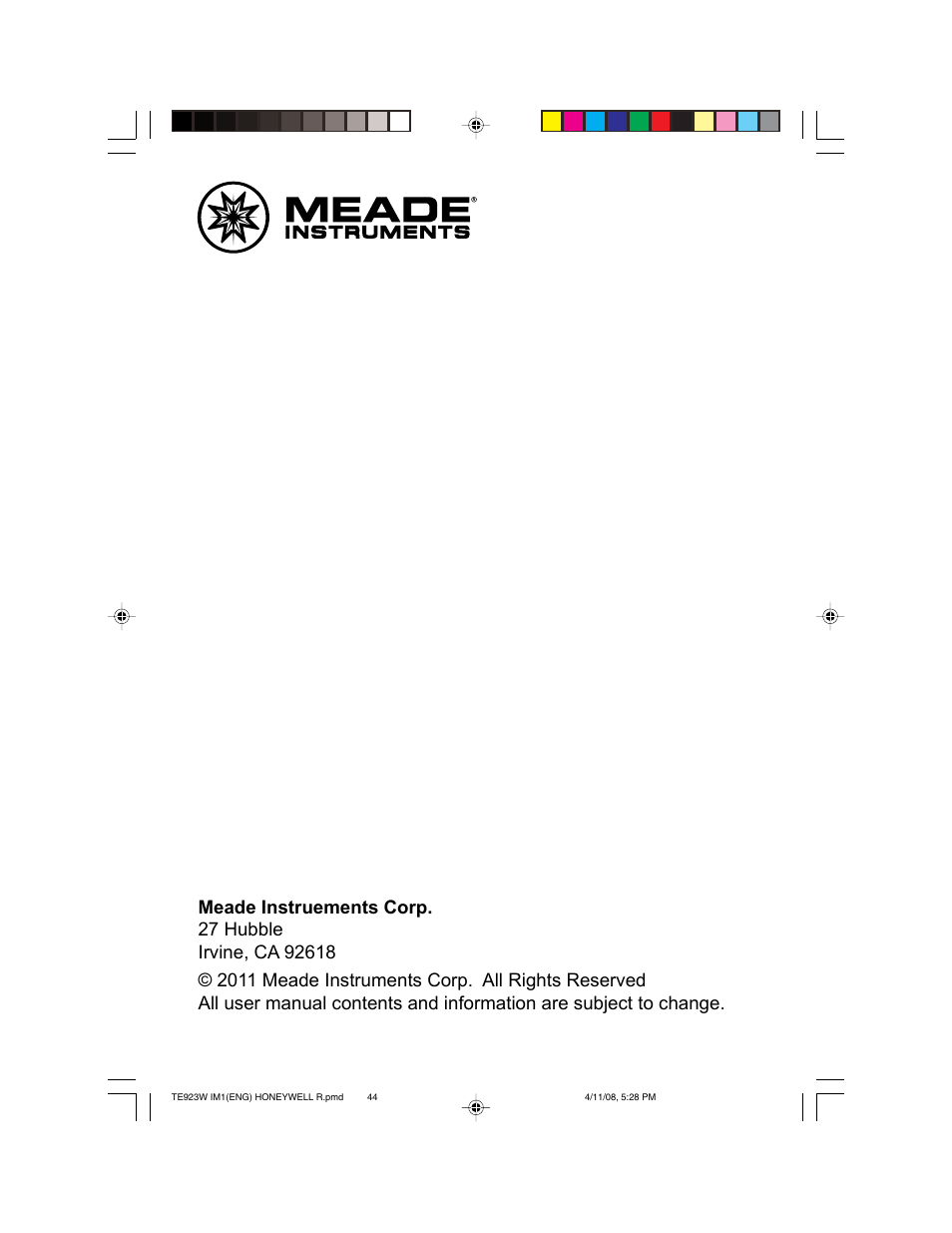 Meade Instruments TE923W-M User Manual | Page 44 / 44