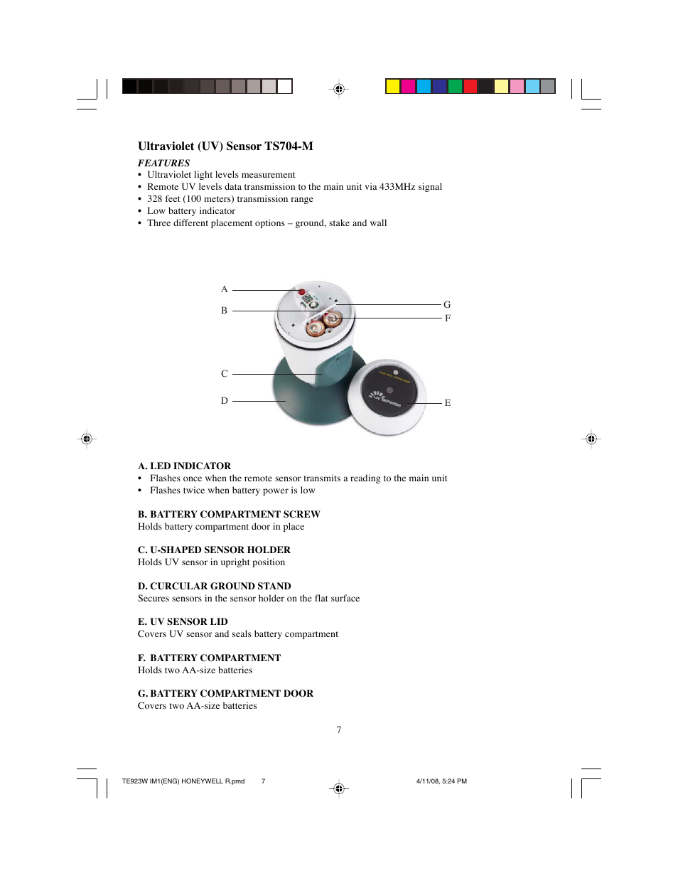 Ultraviolet (uv) sensor ts704-m | Meade Instruments TE923W-M User Manual | Page 7 / 44