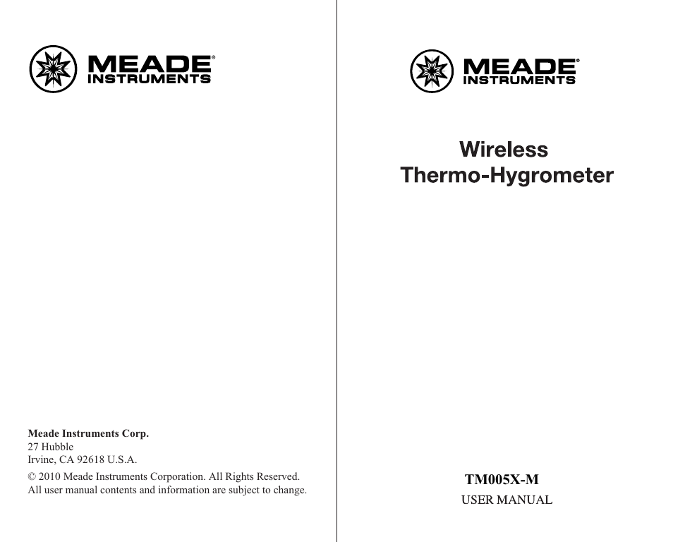 Meade Instruments TM005X-M User Manual | 10 pages