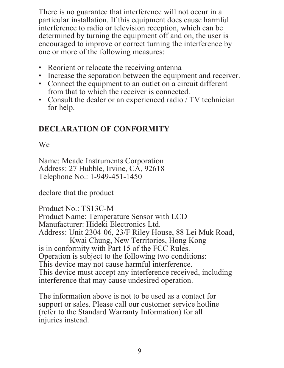 Meade Instruments TS13C-M User Manual | Page 9 / 12