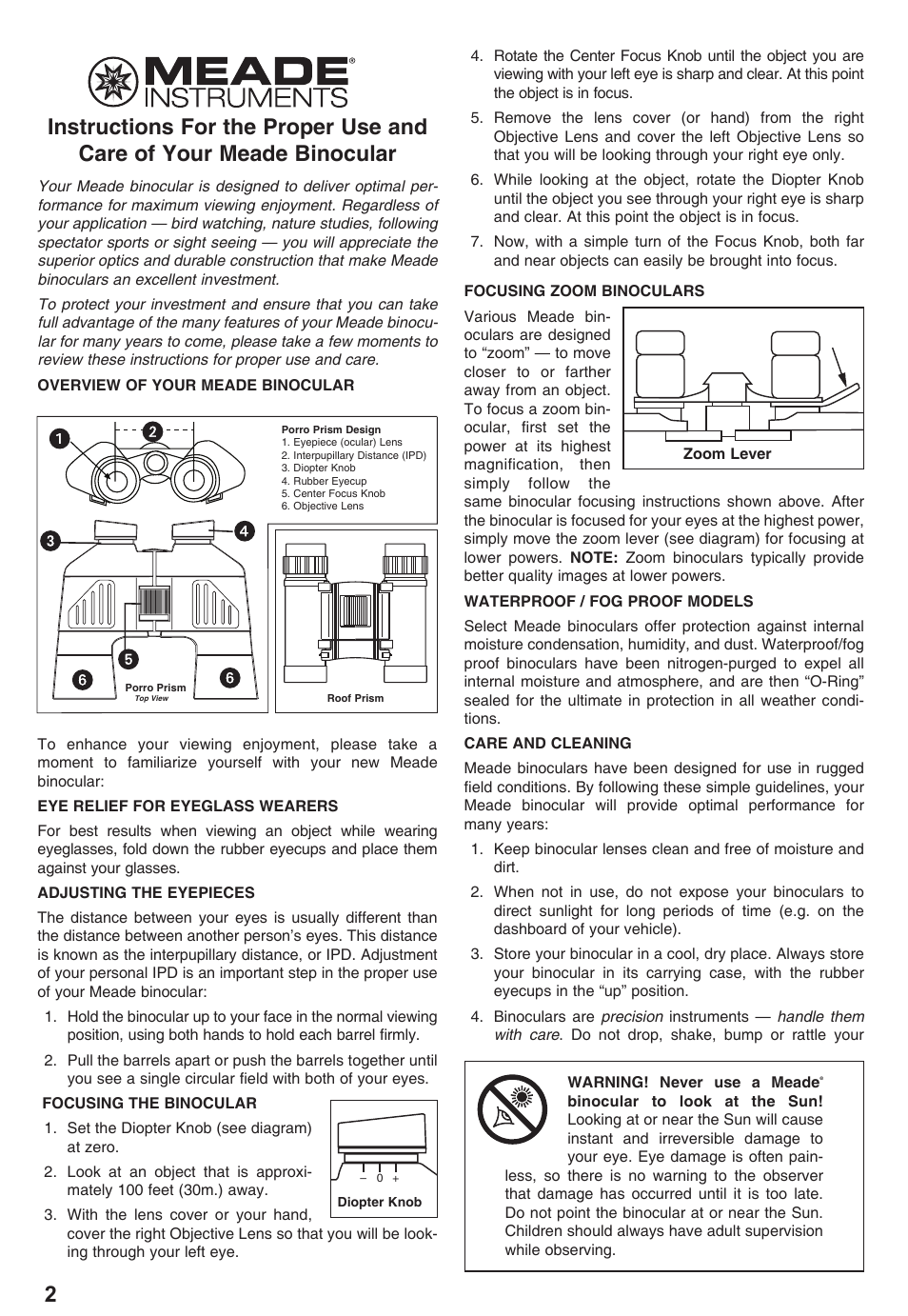 7x50, Meade | Meade Instruments Meade Binocular User Manual | Page 2 / 16
