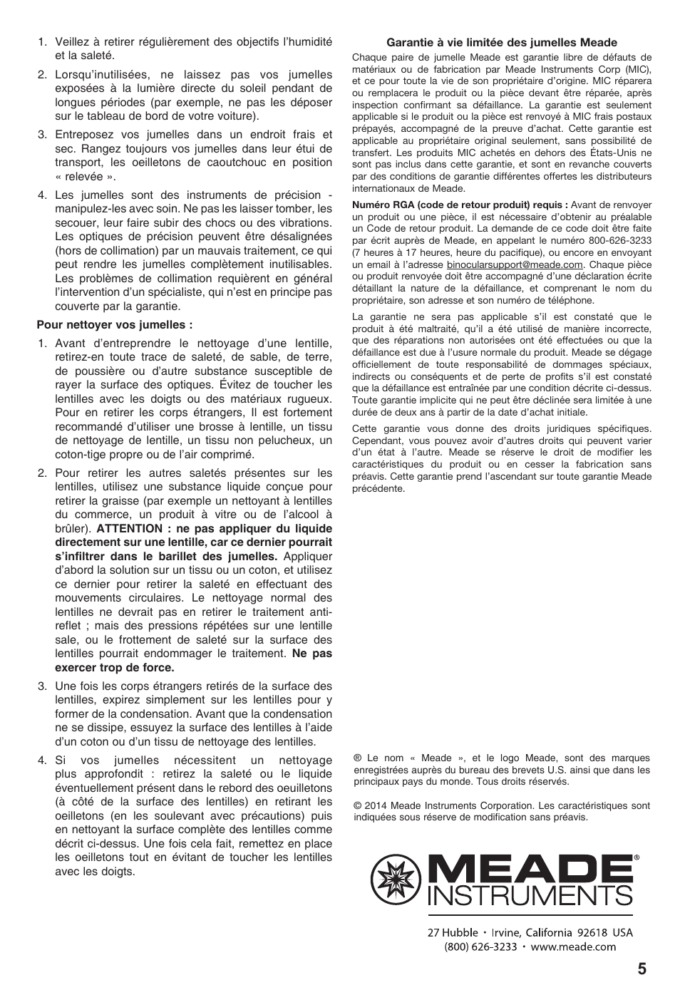Meade Instruments Meade Binocular User Manual | Page 5 / 16