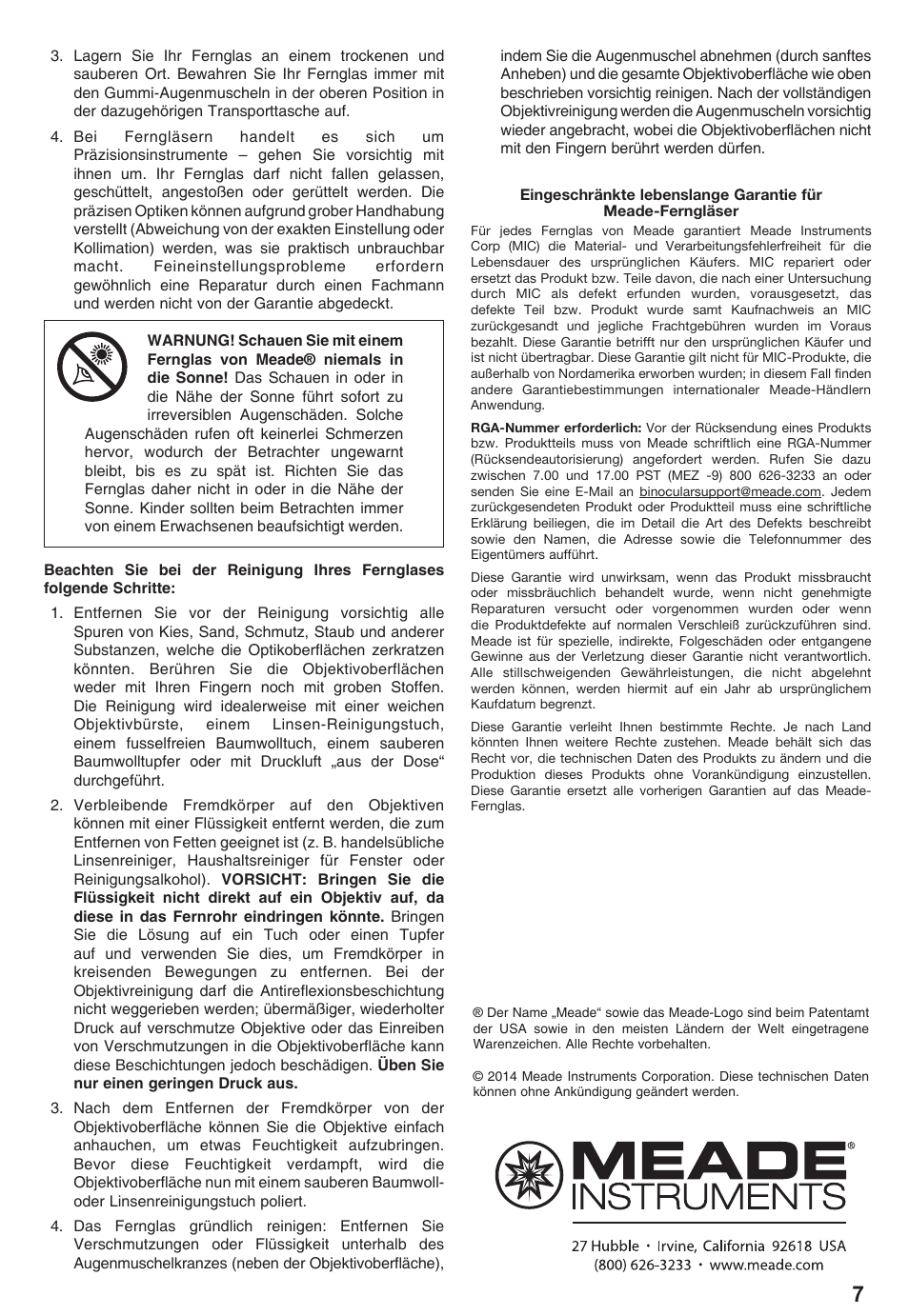 Meade Instruments Meade Binocular User Manual | Page 7 / 16