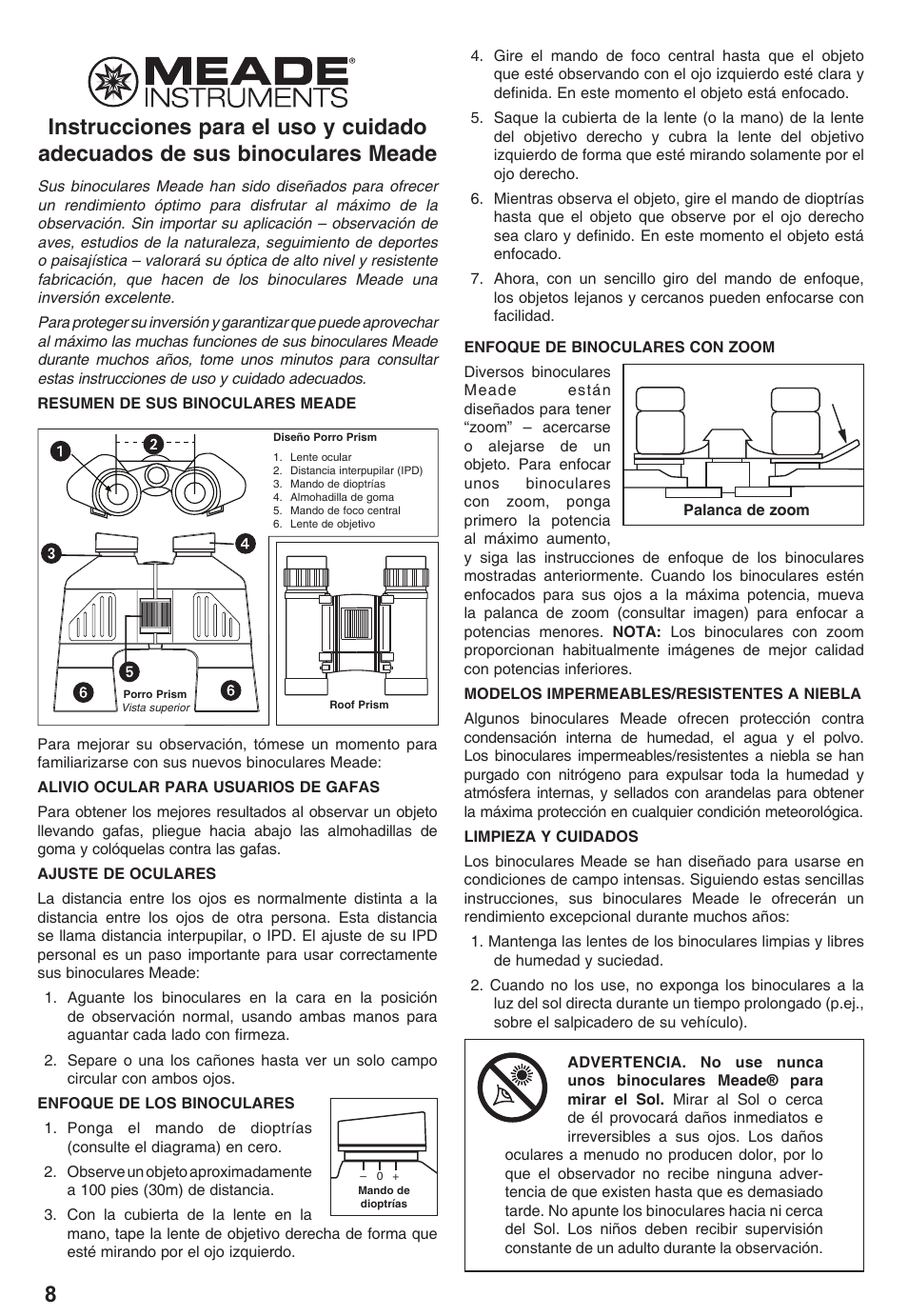 7x50, Meade | Meade Instruments Meade Binocular User Manual | Page 8 / 16