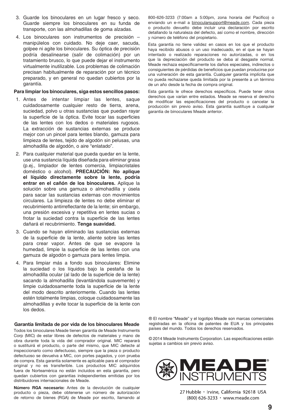 Meade Instruments Meade Binocular User Manual | Page 9 / 16