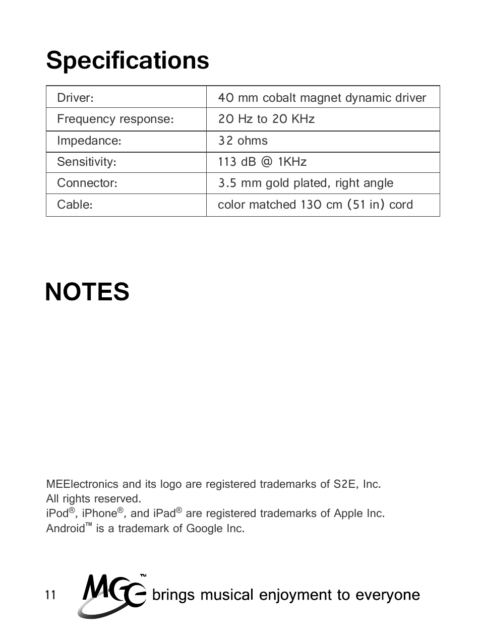 Specifications | MEElectronics Atlas IML Graphics User Manual | Page 14 / 15