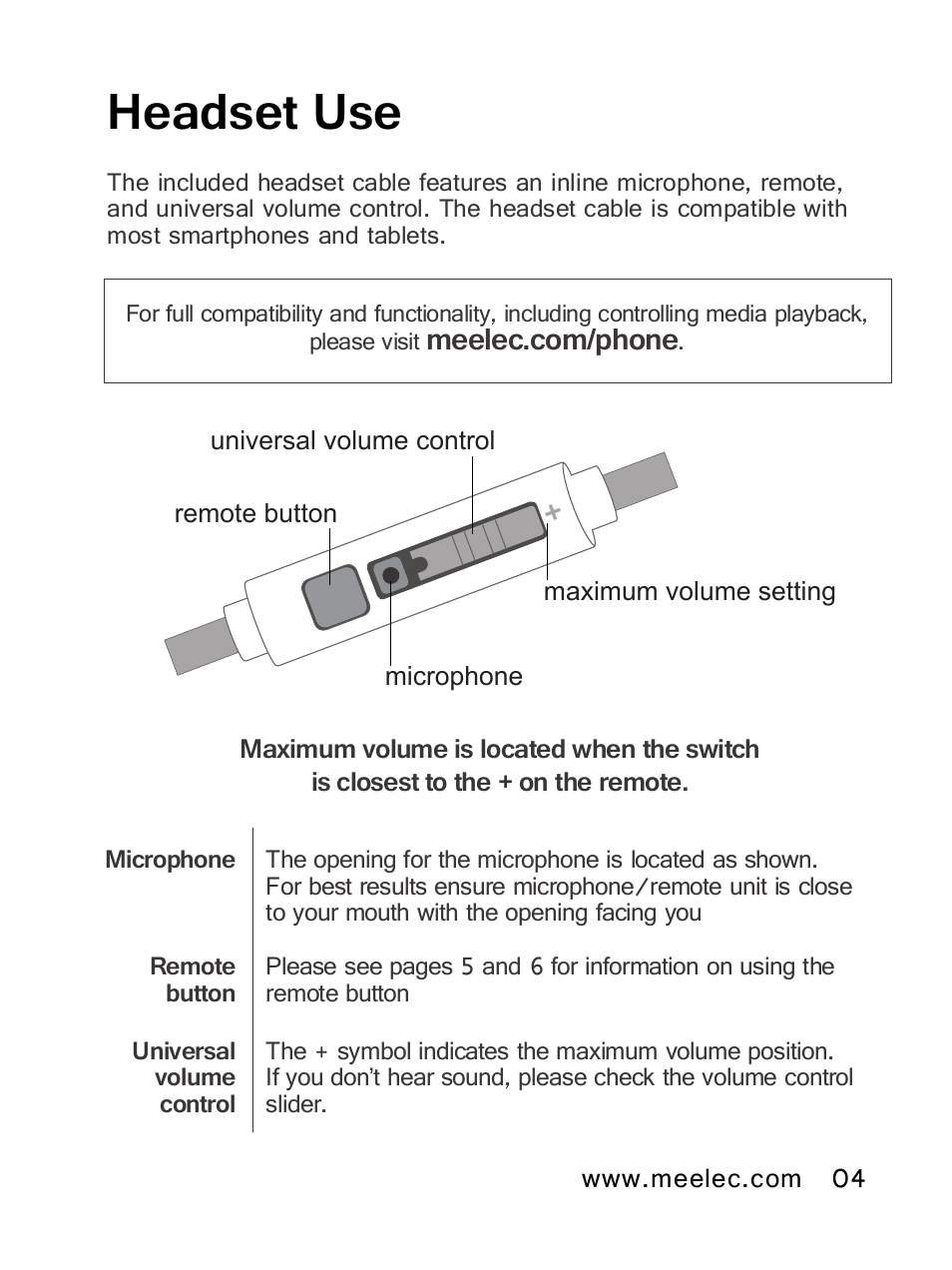 Headset use | MEElectronics Atlas IML Graphics User Manual | Page 7 / 15