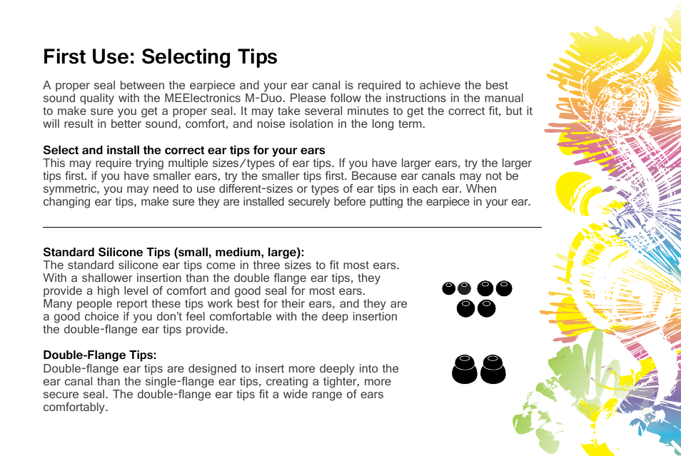 First use: selecting tips | MEElectronics EDM Universe D1P User Manual | Page 10 / 19