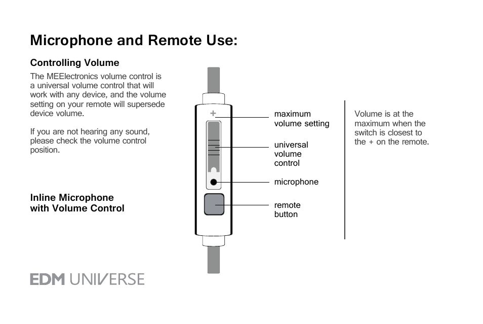 Microphone and remote use | MEElectronics EDM Universe D1P User Manual | Page 13 / 19