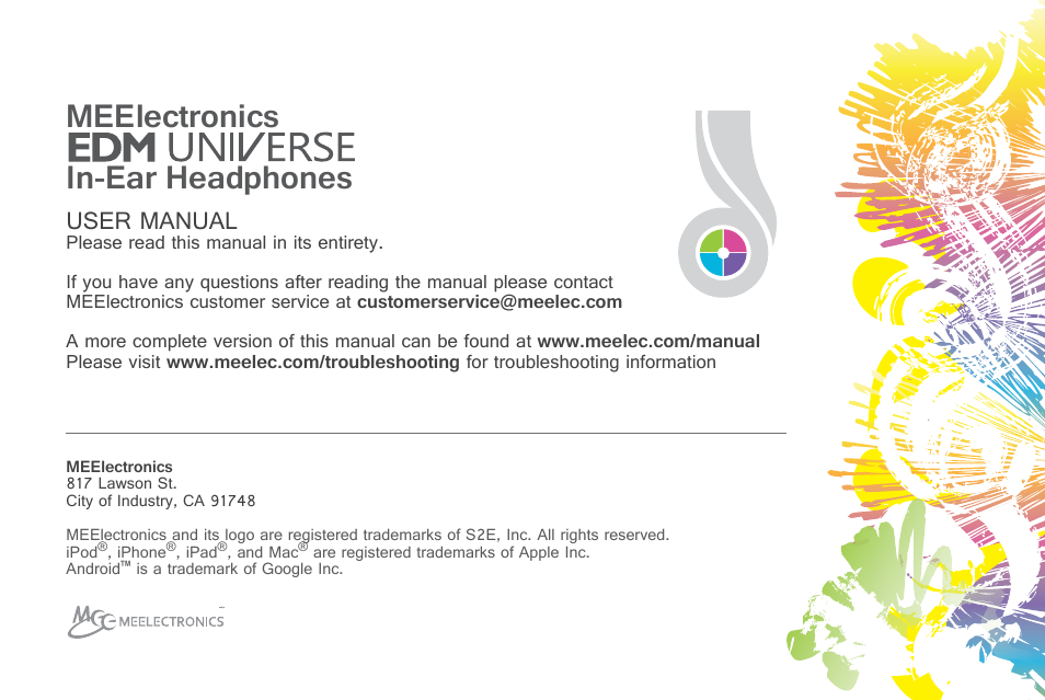 Meelectronics in-ear headphones, User manual | MEElectronics EDM Universe D1P User Manual | Page 18 / 19