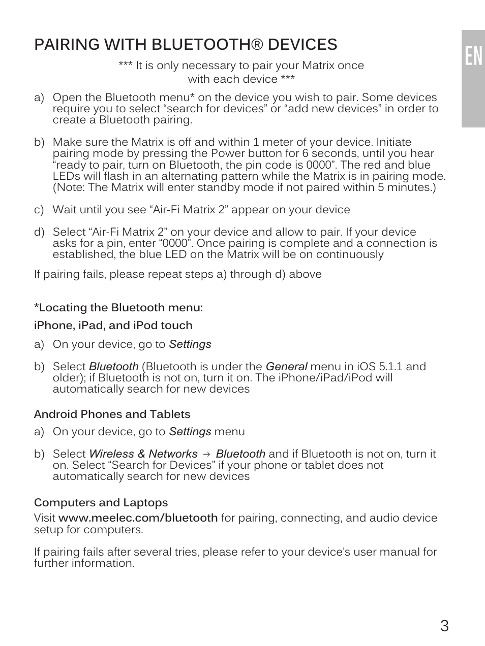 Pairing with bluetooth® devices | MEElectronics Air-Fi Matrix2 AF62 User Manual | Page 5 / 9