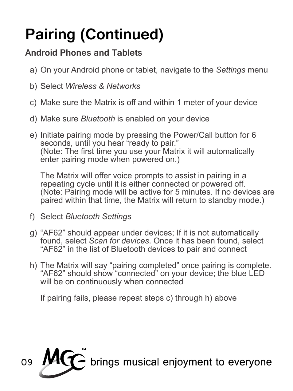 Pairing (continued) | MEElectronics Air-Fi Matrix AF62 User Manual | Page 12 / 30