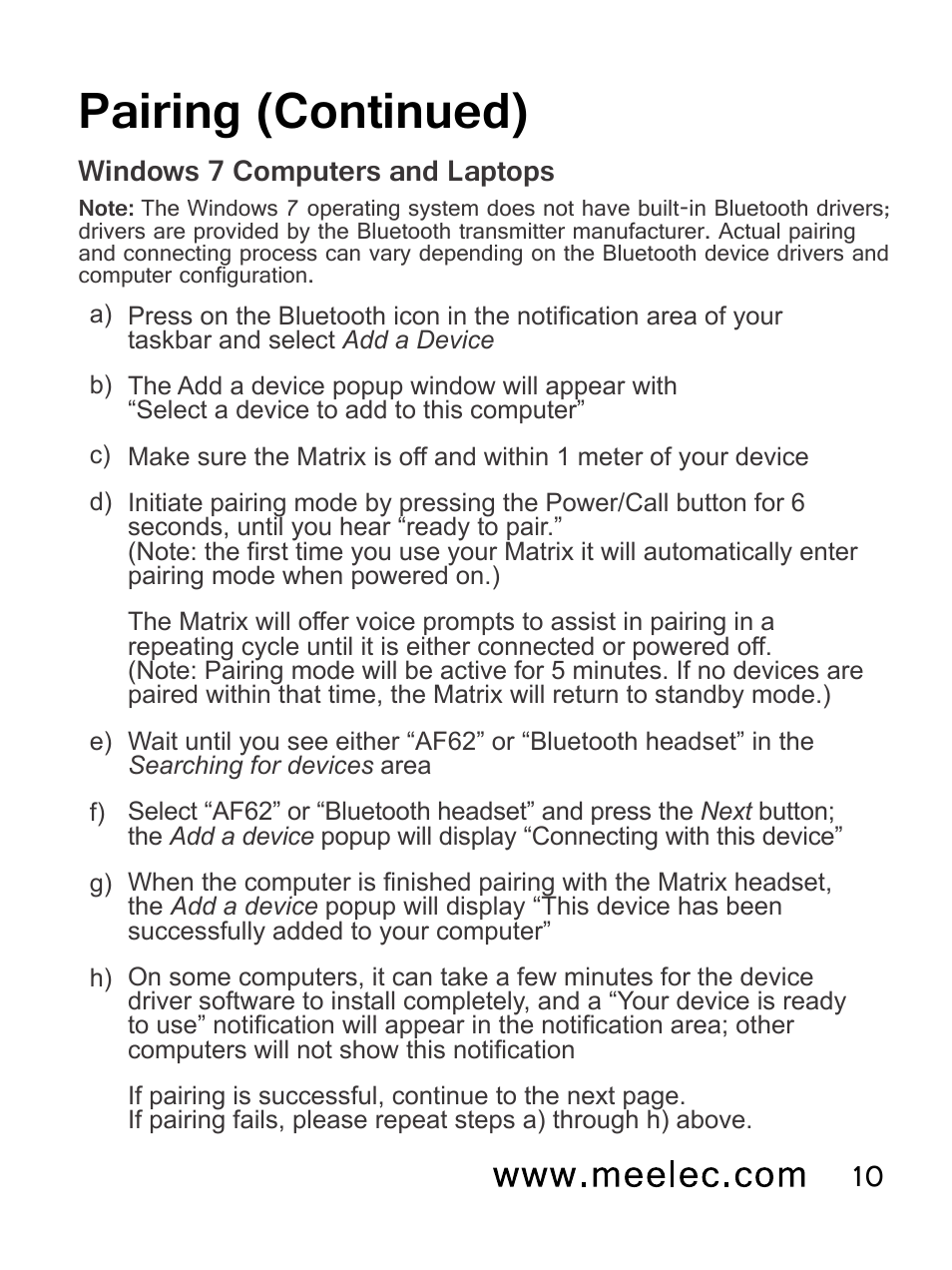 Pairing (continued) | MEElectronics Air-Fi Matrix AF62 User Manual | Page 13 / 30