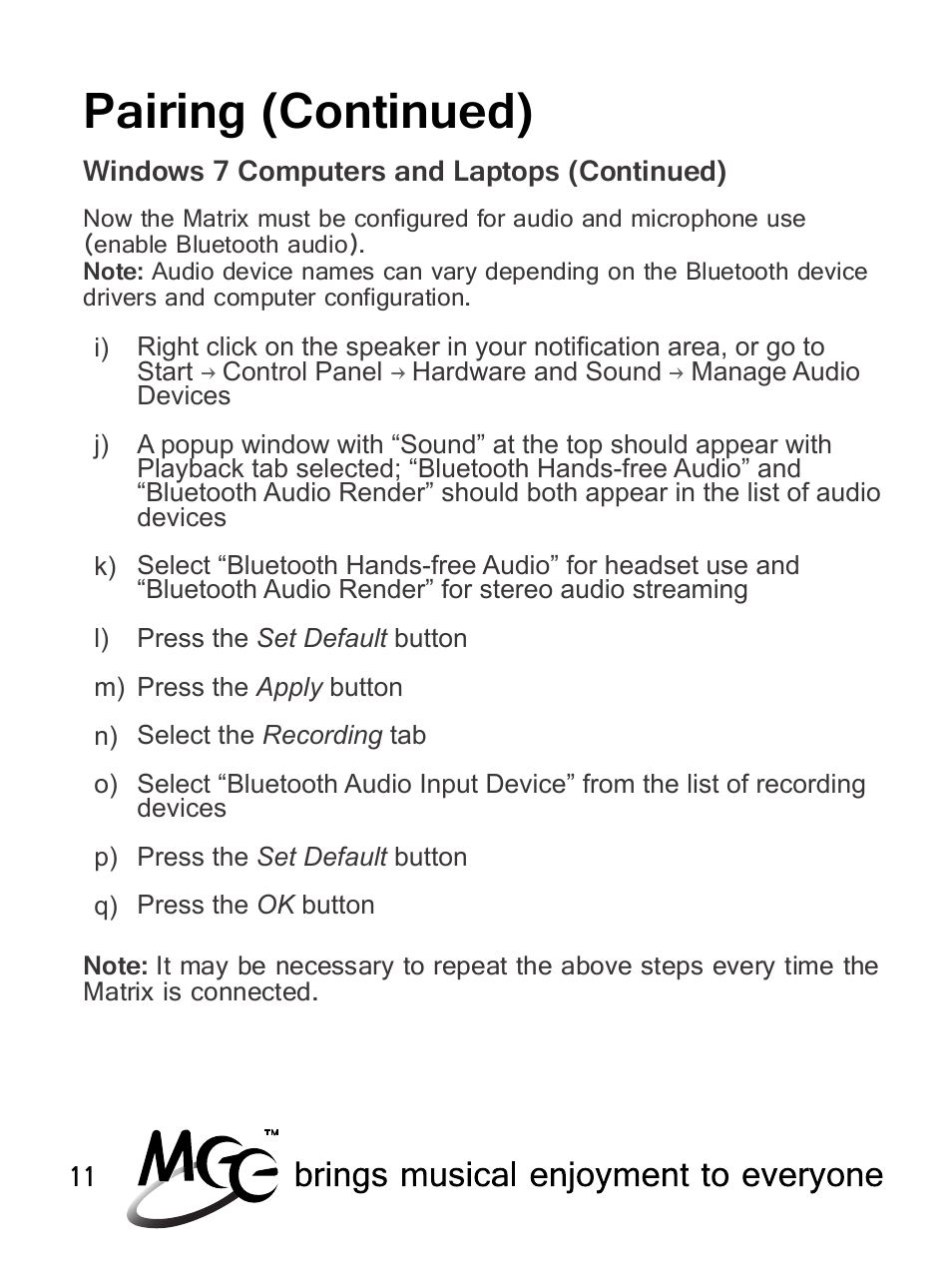 Pairing (continued) | MEElectronics Air-Fi Matrix AF62 User Manual | Page 14 / 30