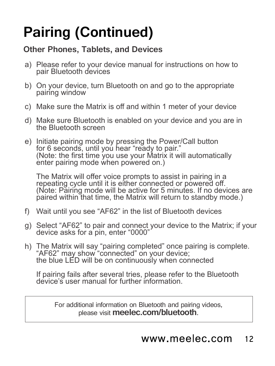 Pairing (continued) | MEElectronics Air-Fi Matrix AF62 User Manual | Page 15 / 30
