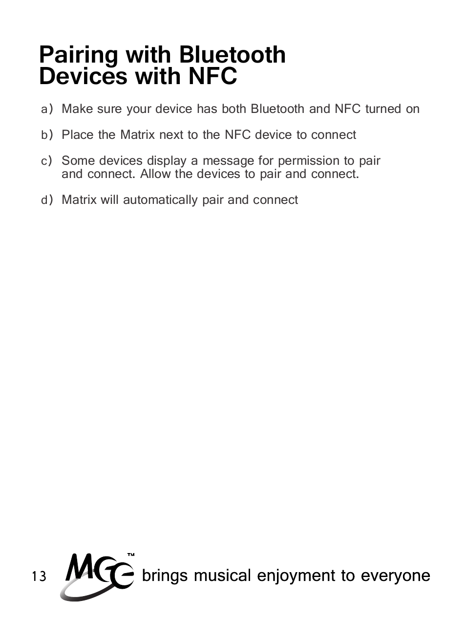 Pairing with bluetooth devices with nfc | MEElectronics Air-Fi Matrix AF62 User Manual | Page 16 / 30