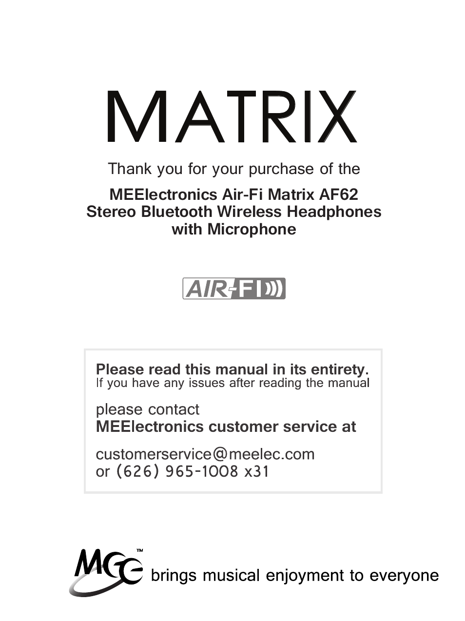 Atrix | MEElectronics Air-Fi Matrix AF62 User Manual | Page 2 / 30