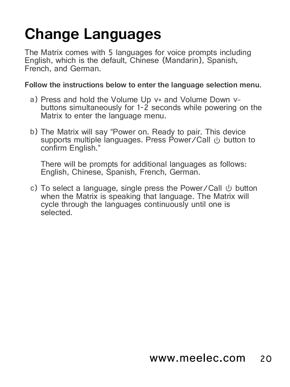 Change languages | MEElectronics Air-Fi Matrix AF62 User Manual | Page 23 / 30