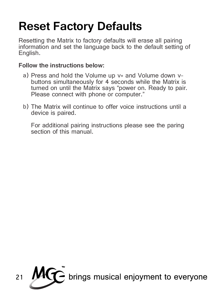 Reset factory defaults | MEElectronics Air-Fi Matrix AF62 User Manual | Page 24 / 30