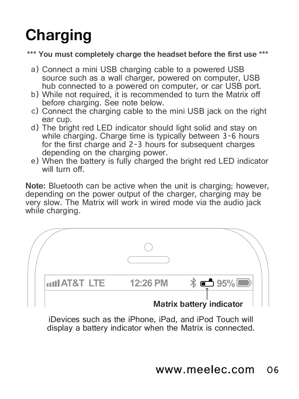 Charging | MEElectronics Air-Fi Matrix AF62 User Manual | Page 9 / 30