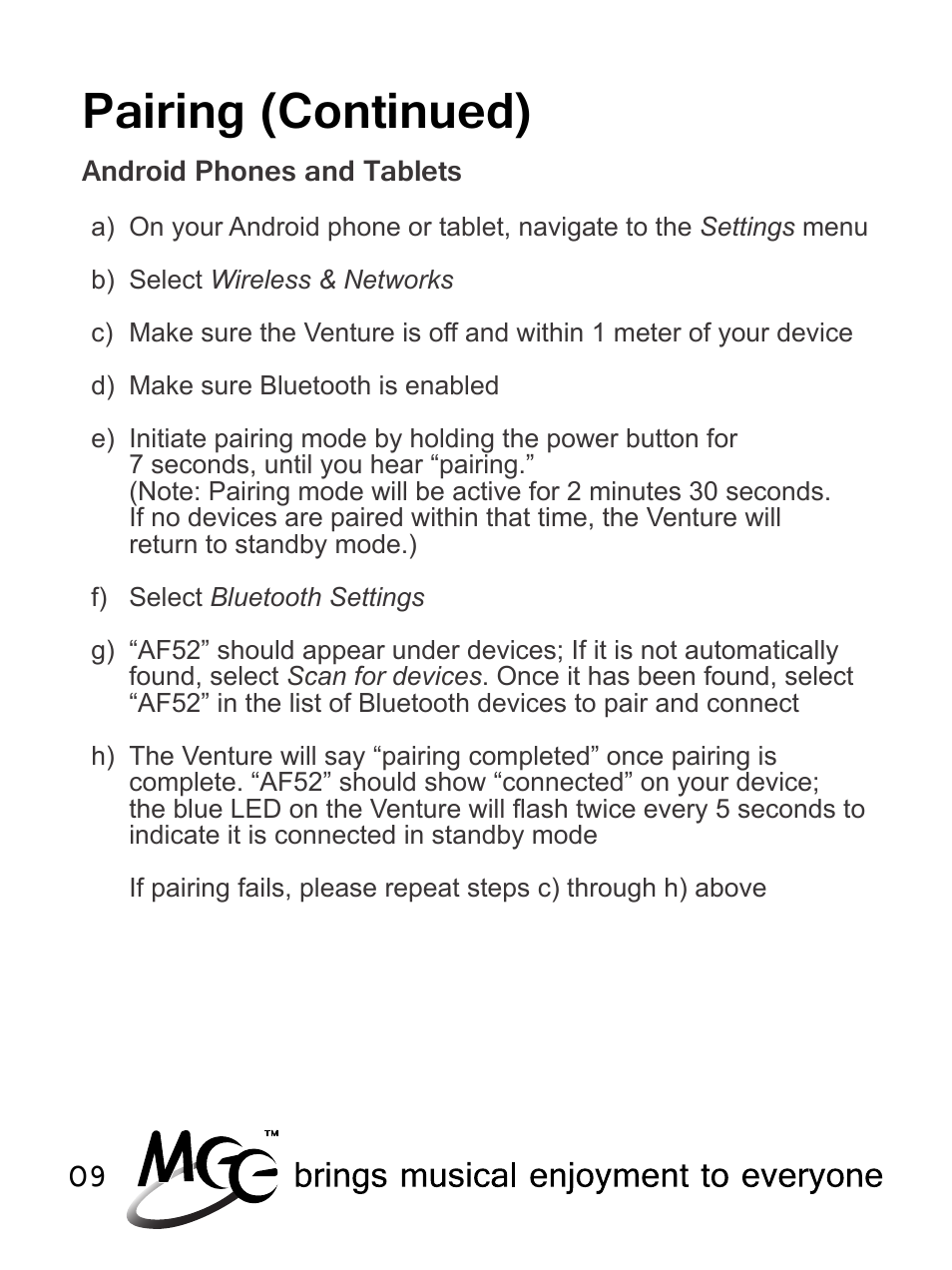 Pairing (continued) | MEElectronics Air-Fi Venture AF52 User Manual | Page 12 / 27