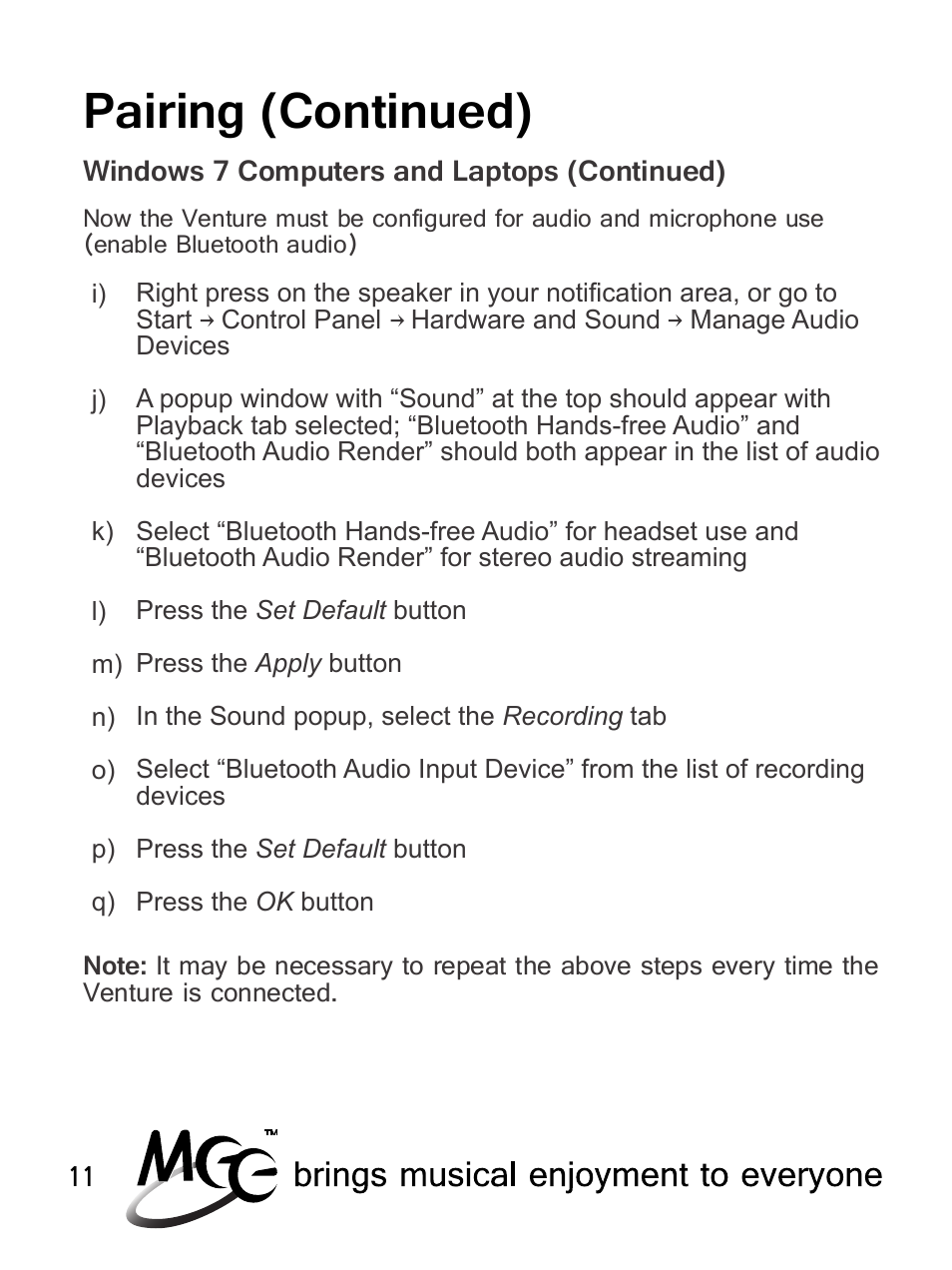 Pairing (continued) | MEElectronics Air-Fi Venture AF52 User Manual | Page 14 / 27