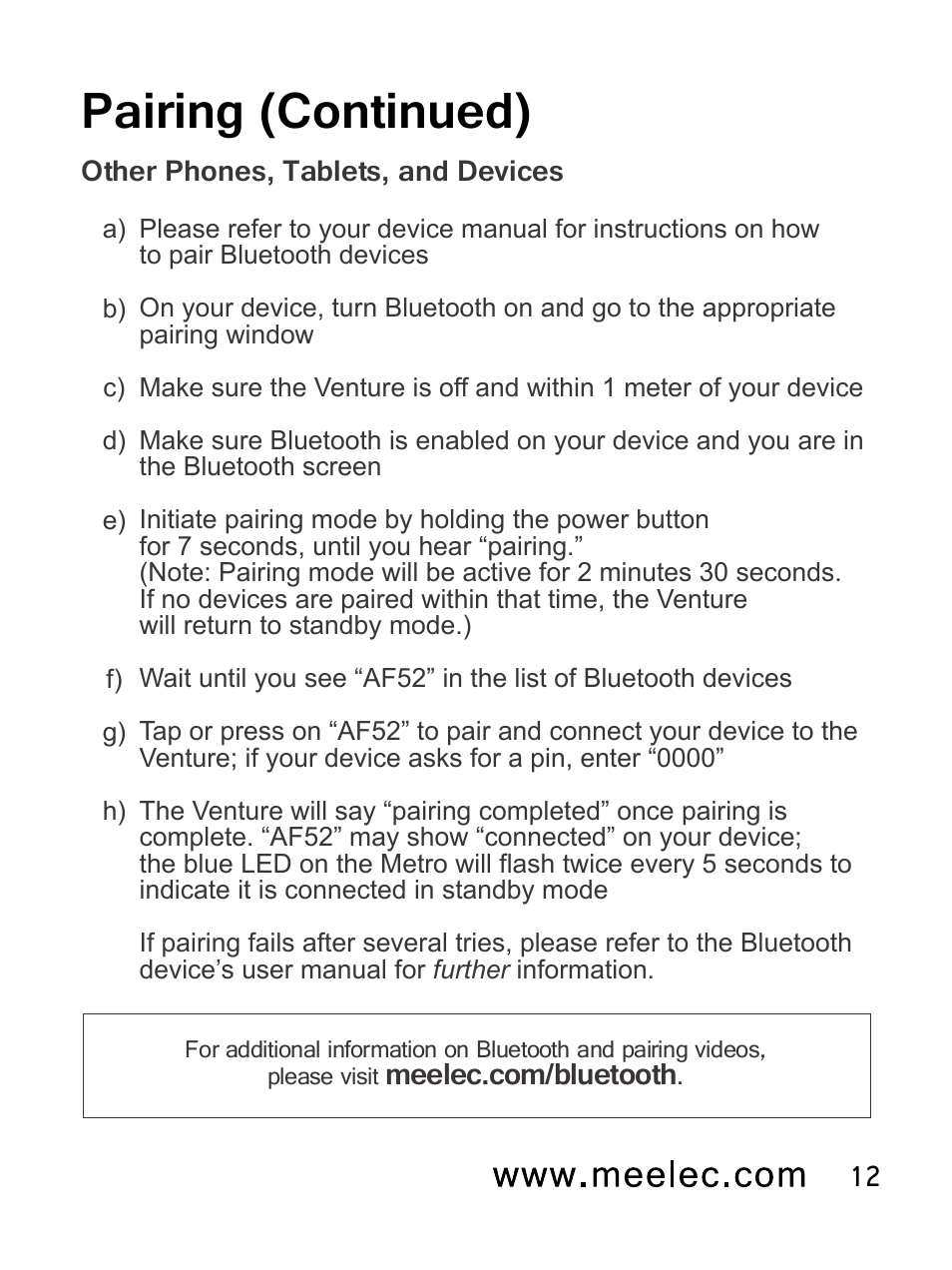Pairing (continued) | MEElectronics Air-Fi Venture AF52 User Manual | Page 15 / 27